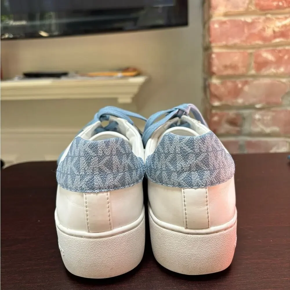 Michael Kors Poppy Logo Stripe Lace‎ Up Sneakers Women’s 8.5 White Blue